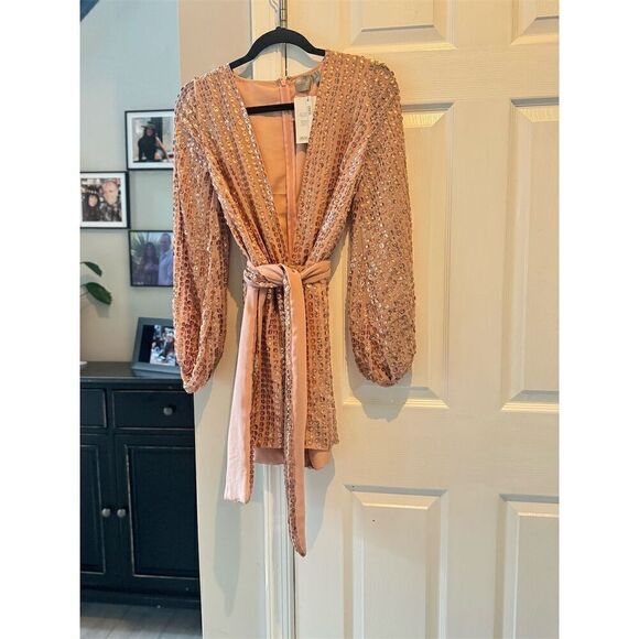 ASOS Women's Gold Sequin Wrap Front Romper Size 4 Party/Cocktail - Picture 2 of 7